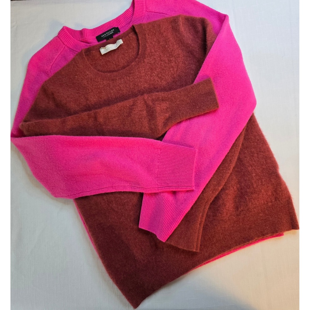 Everlane Ann Taylor 100% Cashmere Sweater Bundle Lot 2‎ Pink Brown Small